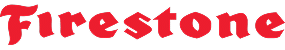 Logo Firestone en lettres rouges stylisées sur fond noir.